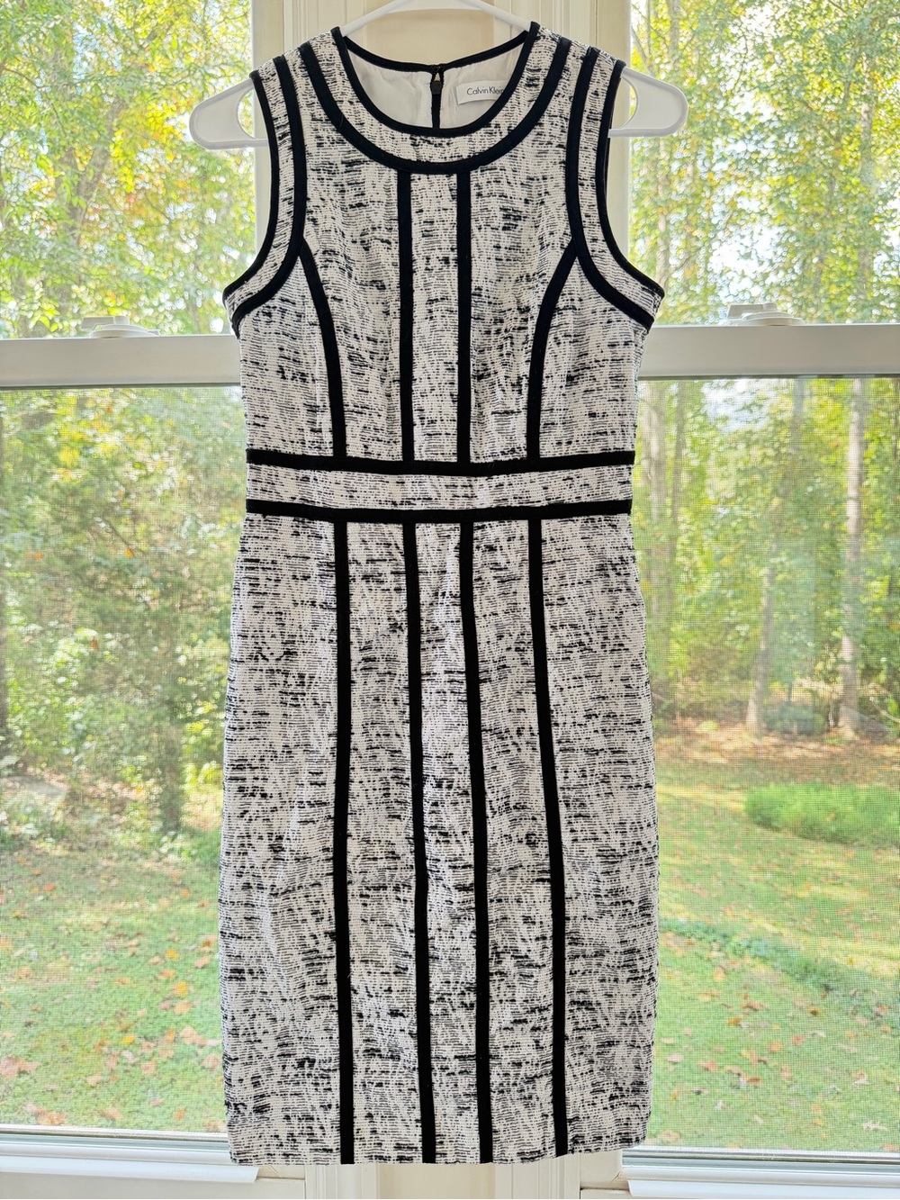 Calvin Klein Black-and-White Textured Sheath Dress